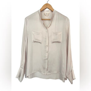 reset by jane silky long sleeve top Cream Blouse front pockets